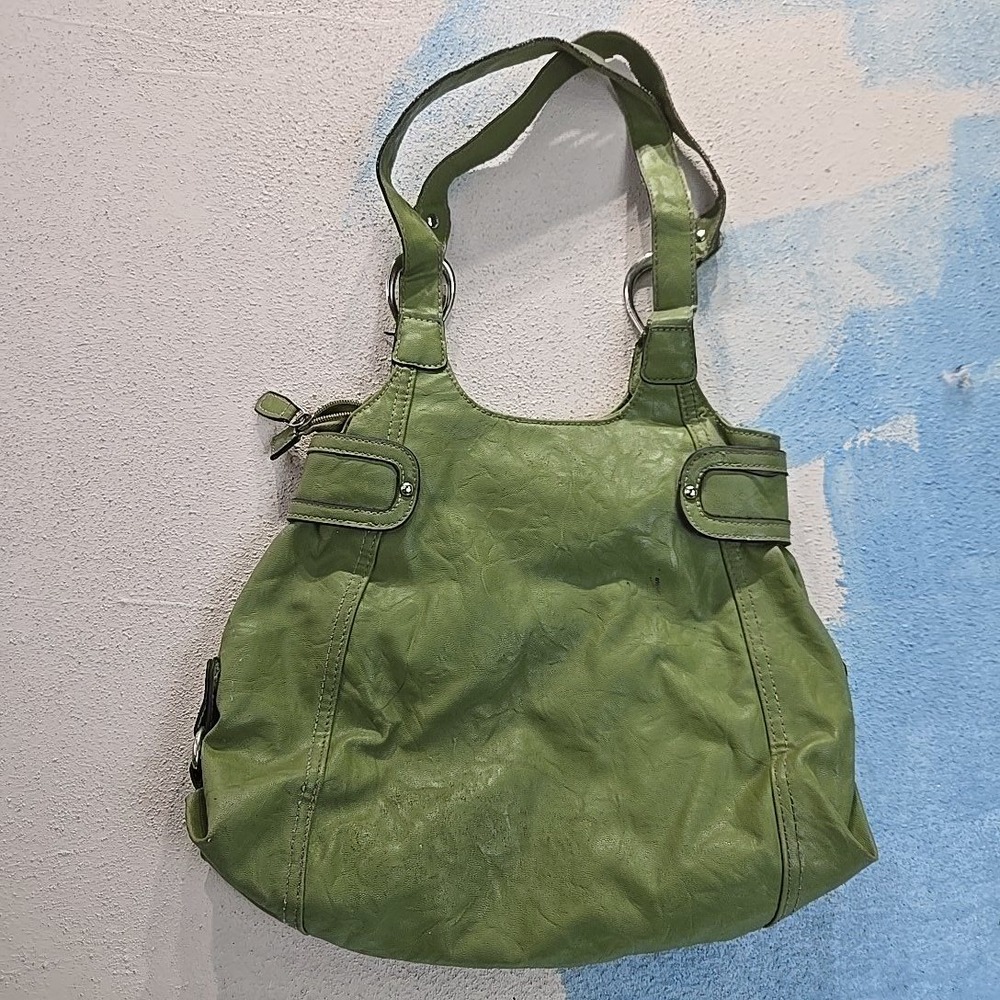 Rosetti Est 1994 Womens Green Hobo Shoulder Tote Bag Top Zip Doubl Handle Silver